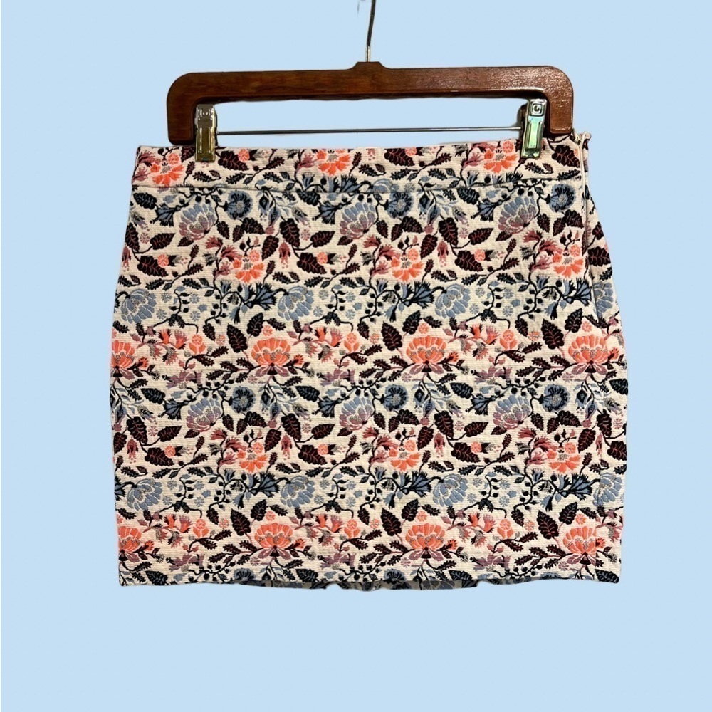 PROMOD jacquard mini skirt in blues and oranges
